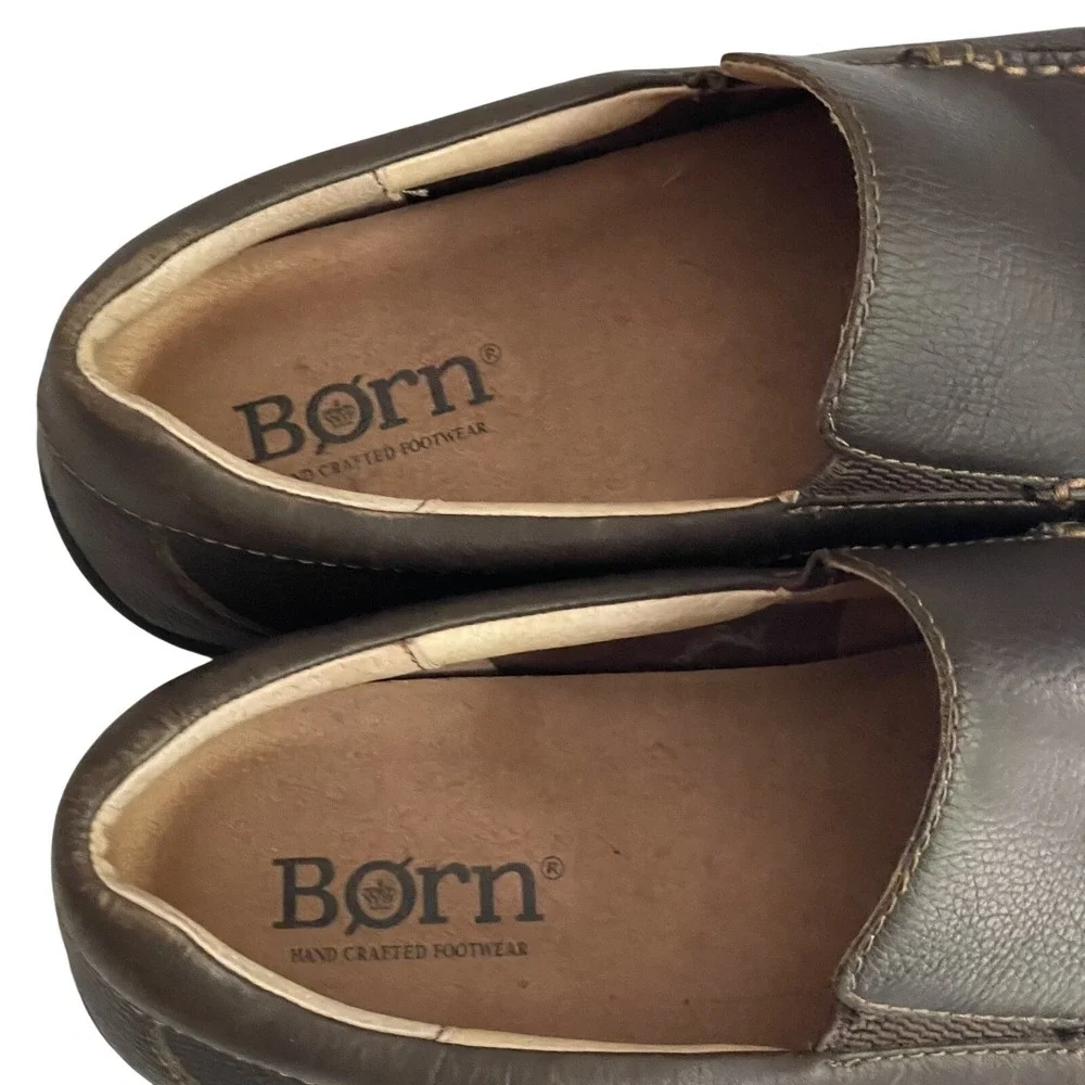 Born Brompton Mens 13 Mahogany Brown Leather Slip On Loafers Comfort